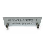 Gugan's Acrylic Desk Name Plate - Personalised Desk Name Plate, Custom Desk Sign, Office Plaque, Executive Office Sign (12 x 4 Inches) with 2 nos Studd (Frost)