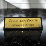 Gugan's Acrylic Desk Name Plate – Personalized Custom Table Sign Plate | Office Name Plaque with 2 Studs | Executive Desk Signage for Business, Conference, Home Office (12 x 4 Inch, Golden)