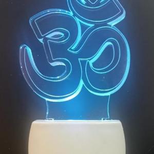 Om 3D Optical Illusion Acrylic Night Lamp | Automatic Color Changing Lamp for Mandir/Temple Room | Multicoloured LED Plug and Play Night Light Best Gift for Family