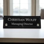 Gugan's Acrylic Desk Name Plate - Personalised Desk Name Plate, Custom Desk Sign, Office Plaque, Executive Office Sign (12 x 4 Inches) Black