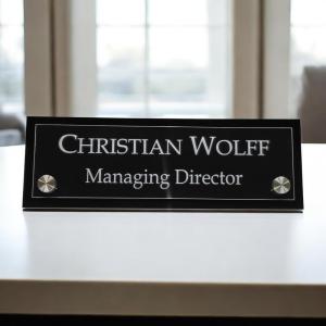 Gugan's Acrylic Desk Name Plate - Personalised Desk Name Plate, Custom Desk Sign, Office Plaque, Executive Office Sign (12 x 4 Inches) Black