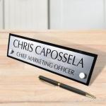 Gugan's Acrylic Desk Name Plate - Personalised Desk Name Plate, Custom Desk Sign, Office Plaque, Executive Office Sign (12 x 4 Inches) with 2 nos Studd (Black and Silver)