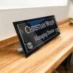 Gugan's Acrylic Desk Name Plate - Personalised Desk Name Plate, Custom Desk Sign, Office Plaque, Executive Office Sign (12 x 4 Inches) Black
