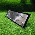 Gugan's Acrylic Desk Name Plate - Personalised Desk Name Plate, Custom Desk Sign, Office Plaque, Executive Office Sign (12 x 4 Inches) with 2 nos Studd (Black and Silver)