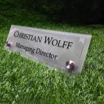 Gugan's Acrylic Desk Name Plate - Personalised Desk Name Plate, Custom Desk Sign, Office Plaque, Executive Office Sign (12 x 4 Inches) with 2 nos Studd (Frost)