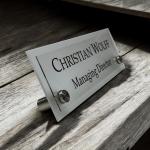 Gugan's Acrylic Desk Name Plate - Personalised Desk Name Plate, Custom Desk Sign, Office Plaque, Executive Office Sign (12 x 4 Inches) with 2 nos Studd (Frost)