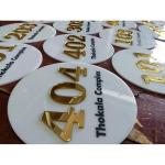 Personalized Milk White Acrylic Laser cut 3D Mirror Gold Acrylic Number and Black Vinyl Board for Hotel | Restaurant | College | Apartment | House | Flat (Size 5 X 5 Inches)