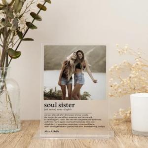 Gugan's Gifts Personalized Acrylic Desk Photo Frame for Sister – Custom Acrylic Frame with Photo and Names (Model 1)