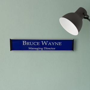 Gugan's Nameplate with Modern Aluminum Nameplate Holder for Wall or Door, Adhesive Backing Included (Blue, 30 x 06 cm)