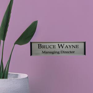 Gugan's Nameplate with Modern Aluminum Nameplate Holder for Wall or Door, Adhesive Backing Included (Clear, 30 x 08 cm)