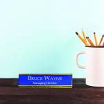 Gugan's Aluminum Desk Name Plate – Personalized Office Name Sign with Holder, Modern Desk Décor for Professionals, Boss, and Executives- Double side (12 x 3 Inches) (Blue, Gold)