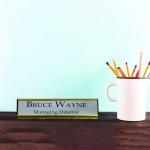 Gugan's Aluminum Desk Name Plate – Personalized Office Name Sign with Holder, Modern Desk Décor for Professionals, Boss, and Executives- Double Side (12 x 3 Inches) (Silver, Gold)