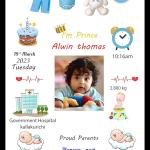 Baby Happy Birthday Engineered Wood Photo Frame With Birth Details | Kids Personalised Happy Birthday Memory Wall Mount Gift Photo Frame For Boy or Girl (12x8 Inch, Design-1)