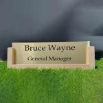 Gugan's Acrylic Desk Name Plate - Personalised Desk Name Plate, Office Plaque, Custom Office Plate with Name and Position (Gold)