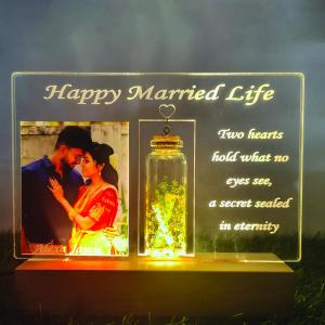 Gugan's Personalized Photo Lamp for Couple – Custom Acrylic LED Night Light with DIY Message Bottle | Marriage & Anniversary Gift | Romantic Décor | Write Your Own Message (Model 1)