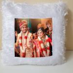 Personalized Square Shape LED Fur Cushion Pillow Cushion with Photo| Gift for All Occasions | 16 x 16 Inches (Square Shape with Red LED)