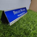 Gugan's Aluminum Desk Name Plate – Personalized Office Name Sign with Holder, Modern Desk Décor for Professionals, Boss, and Executives- Double Side (12 x 3 Inches) (Blue, Silver)