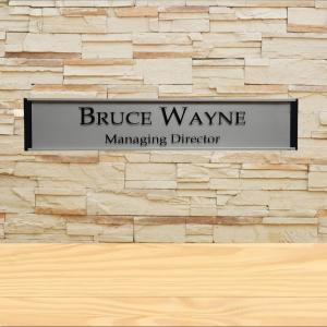Gugan's Nameplate with Modern Aluminum Nameplate Holder for Wall or Door, Adhesive Backing Included (Clear, 30 x 06 cm)