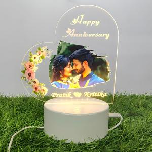 Gugan's Personalized Photo Heart Night Light, Couple Photo Lamp, Custom Acrylic Frame, Bedroom Decor, Custom Led Night Light, Gift for Her Him