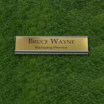 Gugan's Aluminum Desk Name Plate – Personalized Office Name Sign with Holder, Modern Desk Décor for Professionals, Boss, and Executives- Double Side (12 x 3 Inches) (Gold, Silver)