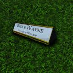 Gugan's Aluminum Desk Name Plate – Personalized Office Name Sign with Holder, Modern Desk Décor for Professionals, Boss, and Executives- Double Side (12 x 3 Inches) (Silver, Gold)