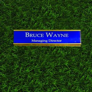 Gugan's Aluminum Desk Name Plate – Personalized Office Name Sign with Holder, Modern Desk Décor for Professionals, Boss, and Executives- Double side (12 x 3 Inches) (Blue, Gold)