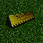 Gugan's Aluminum Desk Name Plate – Personalized Office Name Sign with Holder, Modern Desk Décor for Professionals, Boss, and Executives- Double Side (12 x 3 Inches) (Gold, Gold)