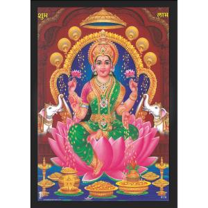 Lakshmi Devi Religious Photo Frame for Pooja | Mahalakshmi/Laxmi Idol Engineered Wood Photo Frame for Pooja Room | Wall Decor Hindu God Frame Best for Gifting (13x9 inches)