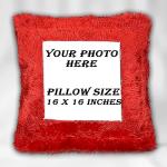 Personalized Red Square Shape Fur Pillow| Personalized with Your Photos and &Message Printed for Birthday, Anniversary, Valentine's Day, Festival Gift