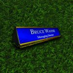 Gugan's Aluminum Desk Name Plate – Personalized Office Name Sign with Holder, Modern Desk Décor for Professionals, Boss, and Executives- Double side (12 x 3 Inches) (Blue, Gold)