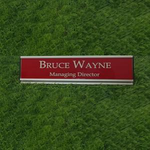Gugan's Aluminum Desk Name Plate – Personalized Office Name Sign with Holder, Modern Desk Décor for Professionals, Boss, and Executives- Double side (12 x 3 Inches) (Red, Silver)