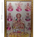 Hindu Ashtalakshmi Photo Frame | Gold (13x9 inch) | ashtalakshmi & Dhan Kuber With Gold Coin Photos in One Frame For Pooja Room, Temple, Mandir