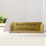 Gugan's Acrylic Desk Name Plate - Personalised Desk Name Plate, Office Plaque, Custom Office Plate with Name and Position (Gold)
