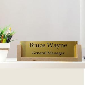 Gugan's Acrylic Desk Name Plate - Personalised Desk Name Plate, Office Plaque, Custom Office Plate with Name and Position (Gold)
