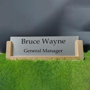 Gugan's Acrylic Desk Name Plate - Personalised Desk Name Plate, Office Plaque, Custom Office Plate with Name and Position (Silver)