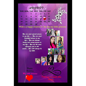 Customized Birthday Month Calendar OR Custom Message Engineered Wood Photo Frames (Purple, 12x8 Inch) | Personalised Wall Room and Home Decor Birthday Gift For Wife, Husband, Parents, Friend