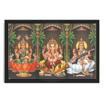 anesh/Mahalakshmi/Saraswati/Photo Frame | Hindu Bhagwan Devi Devta in Single Frame for Pooja | Wall Décor, Engineered Wood, Wall Mount, Multicolour - 13x19 inches