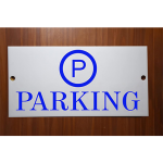 Milk White Acrylic With Vinyl| Parking Signs with Self Adhesive Signboard Signage for Office, Hospitals, Colleges, Supermarket | (12 X 6 Inches) (Parking)