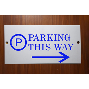 Milk White Acrylic With Vinyl| Parking Signs with Self Adhesive Signboard Signage for Office, Hospitals, Colleges, Supermarket | (12 X 6 Inches) (Parking This Way 1)