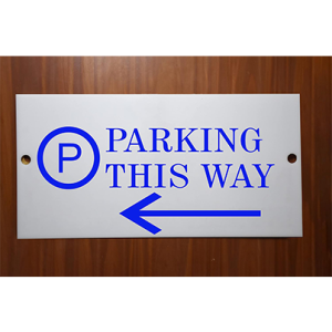 Milk White Acrylic With Vinyl| Parking Signs with Self Adhesive Signboard Signage for Office, Hospitals, Colleges, Supermarket | (12 X 6 Inches) (Parking this way arrow)