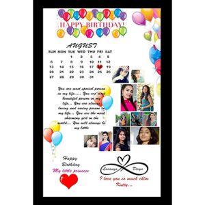 Customized Birthday Month Calendar OR Custom Message Engineered Wood Photo Frames (White, 12x8 Inch) | Personalised Wall Room and Home Decor Birthday Gift For Wife, Husband, Parents, Friend