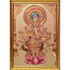 Lord Ganesh Ji Engineered Wood Photo Frame For Pooja Room, Temple, Mandir | Color - Gold (13x9 Inch) | God Ganesha Wall Handing Photo Frame For Wall or Home Decoration | Ready to Hang Frame