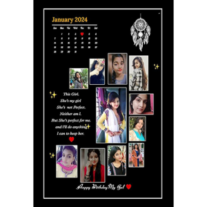 Customized Birthday Month Calendar OR Custom Message Engineered Wood Photo Frames (Black, 12x8 Inch) | Personalised Wall Room and Home Decor Birthday Gift For Wife, Husband, Parents, Friend