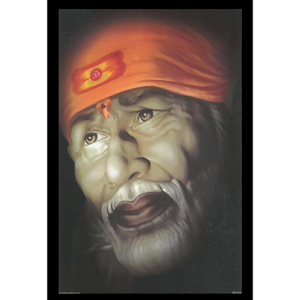 Lord Saibaba Sainath Engineered Wood Photo Frames For Worship | Color - Black (13x19 Inch) | Portrait Wall Decoration Photo Frame For Home, Living Room | Suitable For Tabletop and Wall Mount