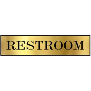 Sign Restroom Toilet Washroom ABS Plastic Self Adhesive Signboard Signage for Office, Hospitals, Colleges, Supermarket | Engraved Golden Acrylic Sheet (12 X 3 Inches) (Restroom) (Gold)