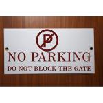 Milk White Acrylic With Vinyl| Parking Signs with Self Adhesive Signboard Signage for Office, Hospitals, Colleges, Supermarket | (12 X 6 Inches) (No Parking do not block the gate)