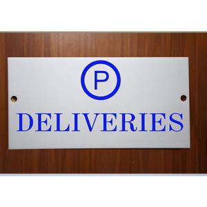 Milk White Acrylic With Vinyl| Parking Signs with Self Adhesive Signboard Signage for Office, Hospitals, Colleges, Supermarket | (12 X 6 Inches) (Deliveries)