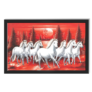 Running 7 Horses Photo Frame | Horses Vastu Sparkle | Ideal for Home Design, Wall Decor Engineered Wood For