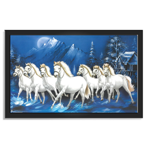 Running 7 Horses Photo Frame | Horses Vastu Sparkle | Ideal for Home Design, Wall Decor Engineered Wood For