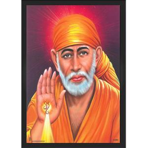 Lord Saibaba Sainath Engineered Wood Photo Frames For Worship | Color - Black (13x9 Inch)